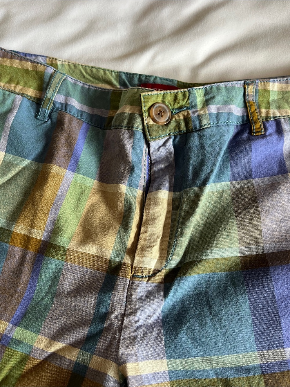 Merona Women Plaid Shorts Size 8 Cotton Blue Green Brown Casual Summer Chino - Picture 16 of 16